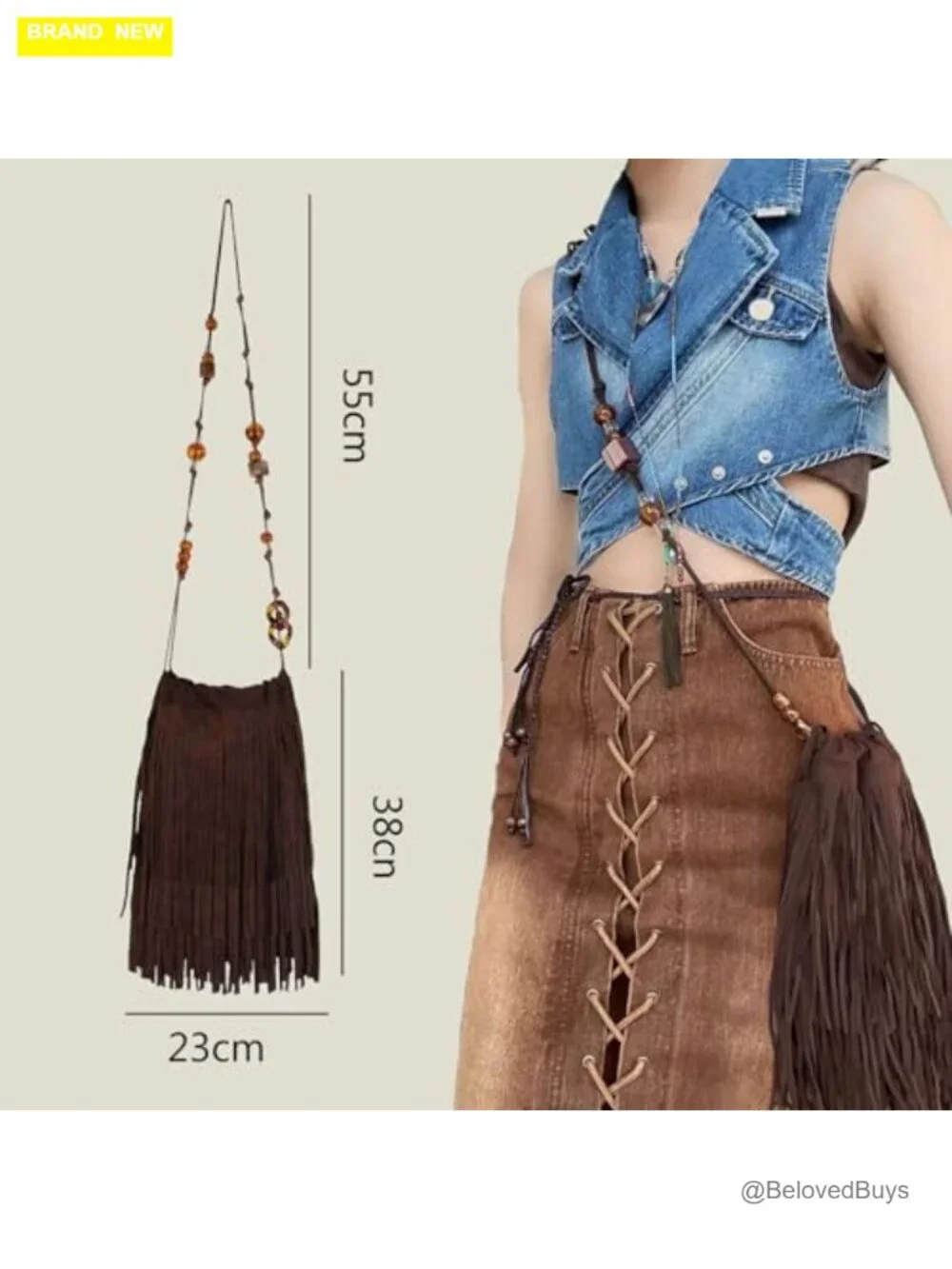 Faux Suede Fringe Crossbody Hobo Bag with Tassels